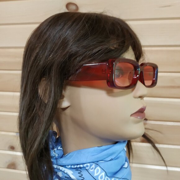 Rectangular Retro 90's Narrow Glasses, Pink Gradient Tint - Picture 1 of 10